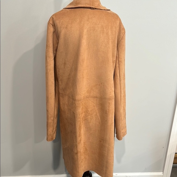 Catherine Malandrino  Faux Suede Tan Open Front Long  Jacket - Picture 3 of 9